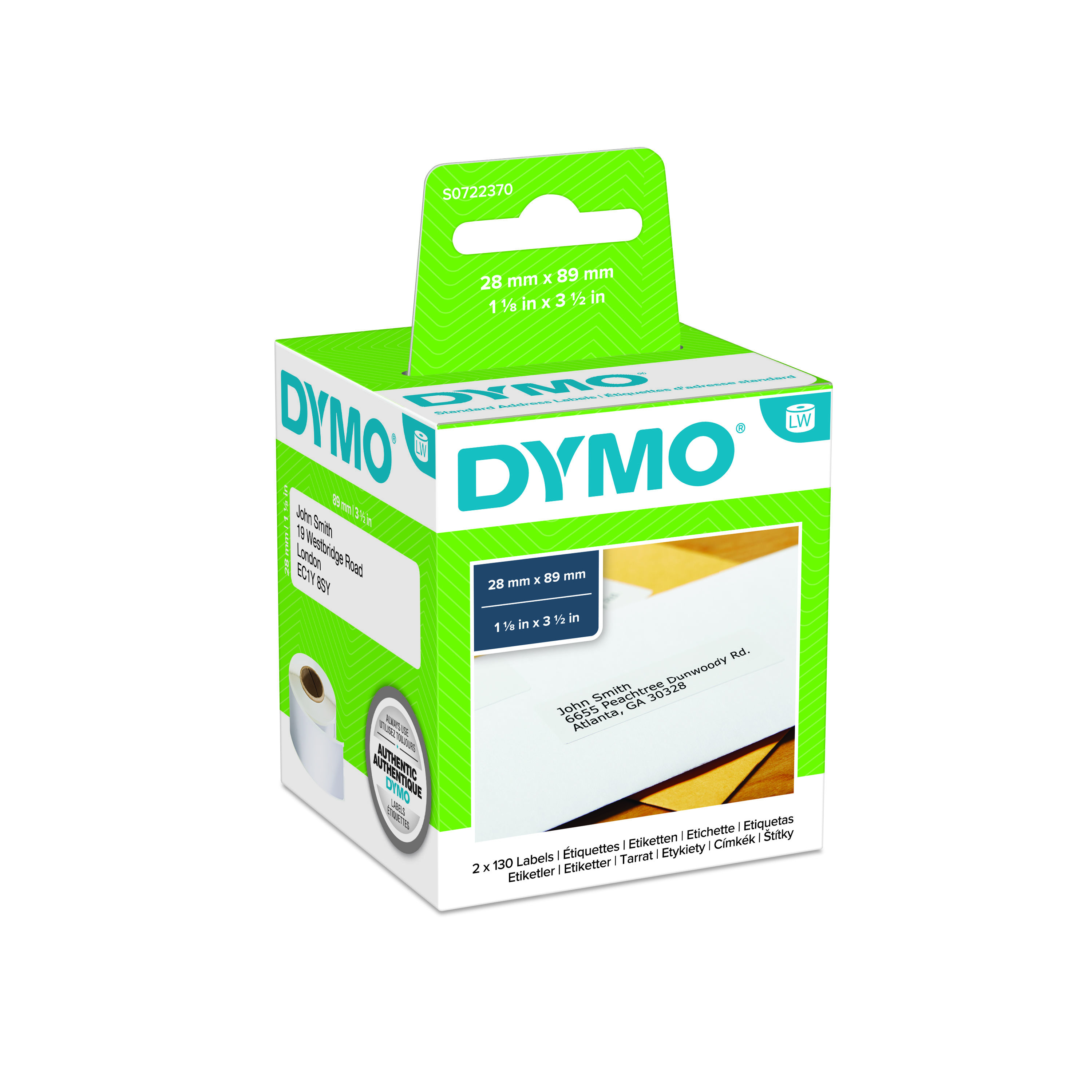 Dymo White Black Print Label Roll, 89mm Width, 28mm Height, 130Per Roll Qty
