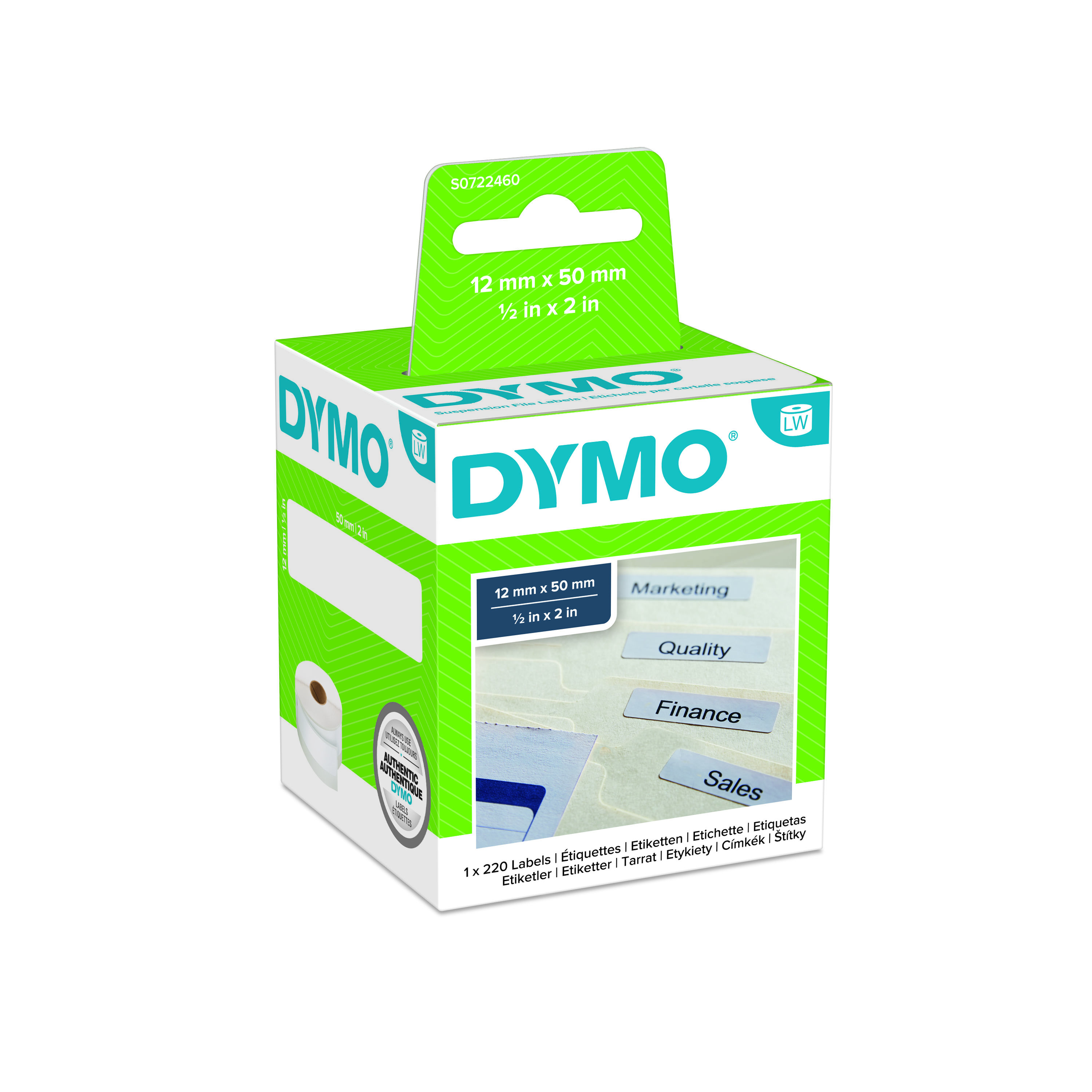 Dymo White Black Print Label Roll, 50mm Width, 12mm Height, 220Per Roll Qty