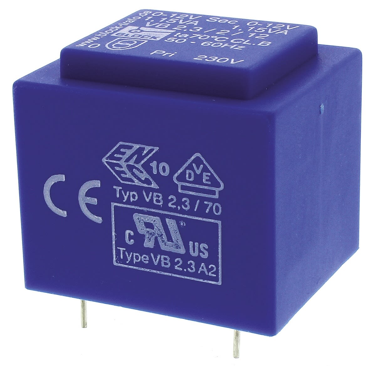Transformateur pour circuit imprimé Block, 12V c.a., 230V c.a., 2.3VA, 2 sorties