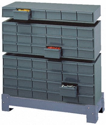 30 Drawer Storage Unit, Steel, 365mm x 857mm x 295mm, Grey