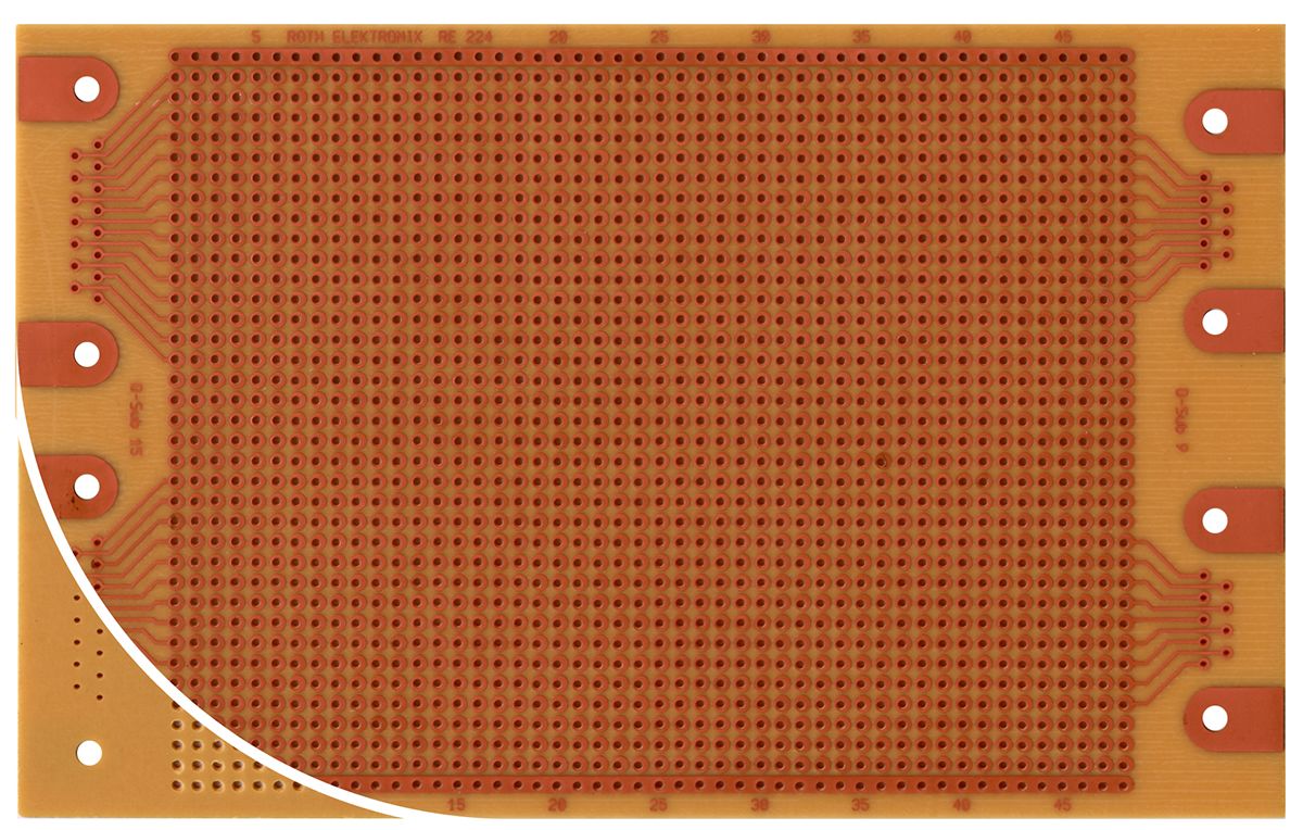 RE224-HP, Single Sided DIN 41652 Eurocard PCB FR2 With 48 x 35 1mm Holes, 2.54 x 2.54mm Pitch, 160 x 100 x 1.5mm