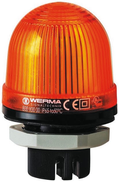 Werma EM 801 Series Yellow Steady Beacon, 24 V ac/dc, Panel Mount, LED Bulb
