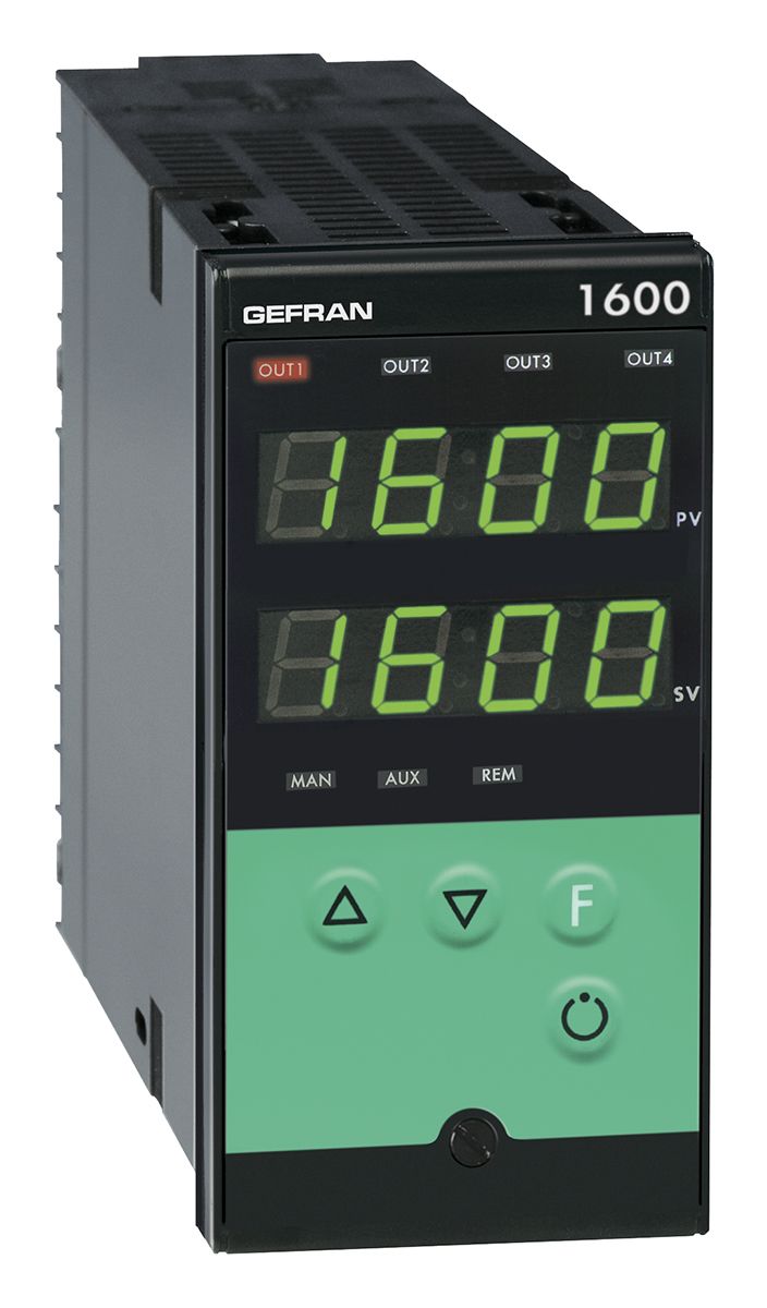 Gefran 1600 PID Temperature Controller, 96 x 48 (1/8 DIN)mm, 2 Output Relay, 100 V ac, 240 V ac Supply Voltage ON/OFF