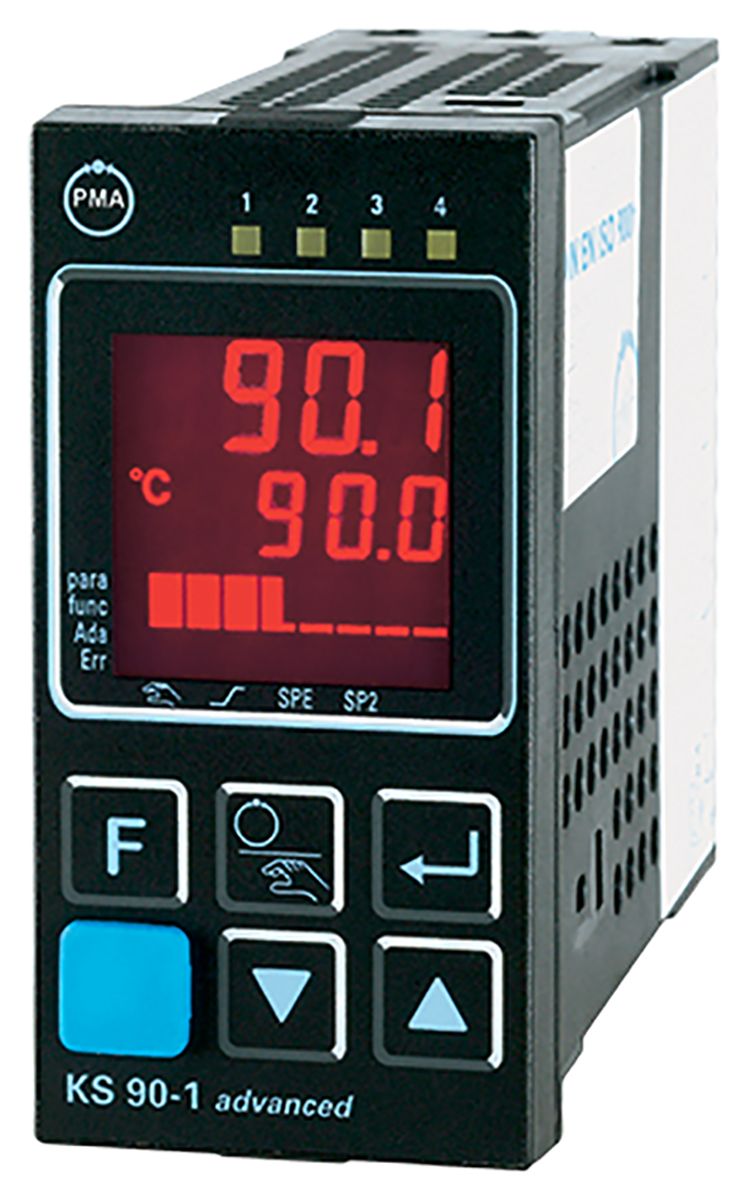 PMA KS90 PID Temperaturregler, 1 x/ Strom, Widerstandsumformer, Thermoelement, Spannung Eingang, 90 → 250 V ac,