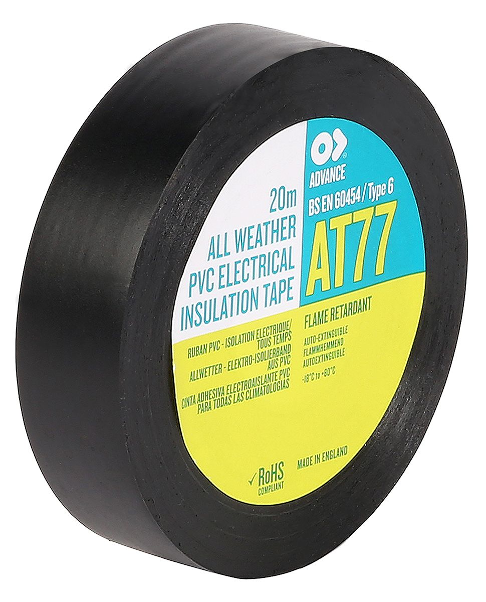 Advance Tapes AT77 Black PVC Electrical Tape, 19mm x 20m | RS