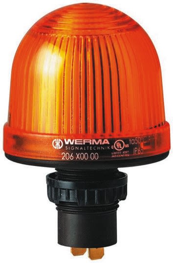 Werma EM 206 Series Yellow Steady Beacon, 12 → 48 V ac/dc, Panel Mount, Incandescent, LED Bulb, IP65