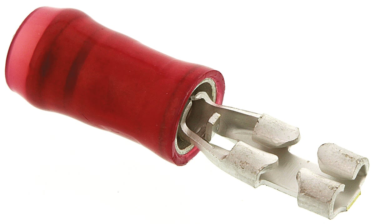 TE Connectivity PIDG FASTON .110 Red Insulated Female Spade Connector, Receptacle, 2.79 x 0.51mm Tab Size, 0.3mm² to