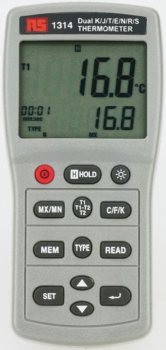RS PRO Digital Thermometer for Industrial Use, E, J, K, N, R, S, T Probe, 1 Input(s), +1767°C Max, ±0.45 % Accuracy