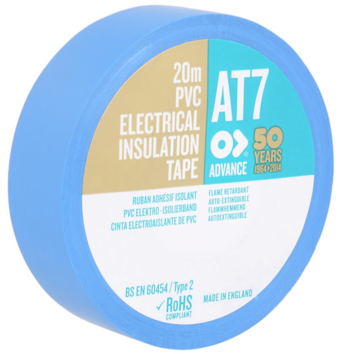 Advance Tapes AT7 Blue PVC Electrical Tape, 19mm x 20m