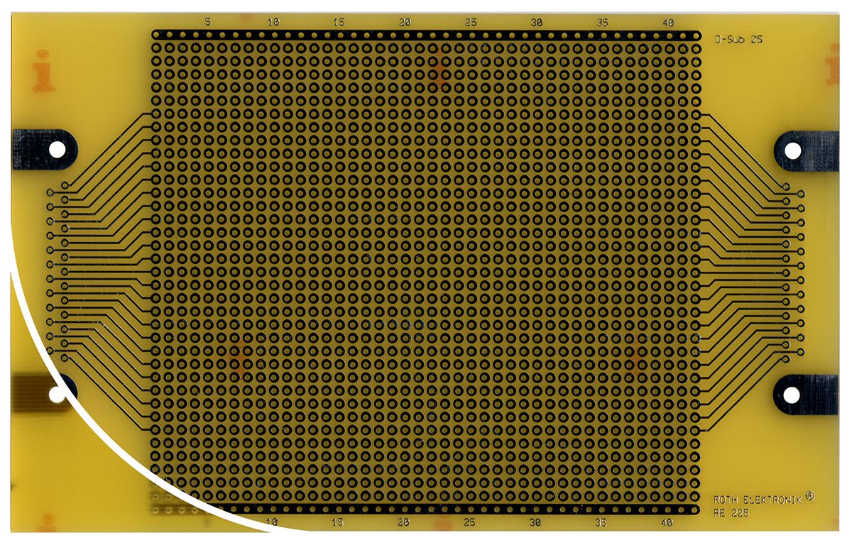 RE225-LF, Single Sided DIN 41652 Eurocard PCB FR4 With 35 x 42 1mm Holes, 2.54 x 2.54mm Pitch, 160 x 100 x 1.5mm