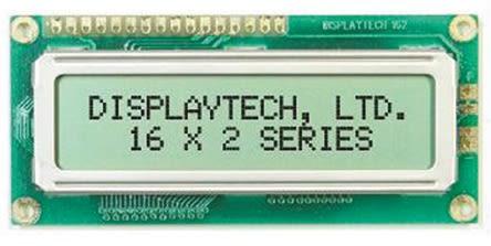 Displaytech Monochrom LCD, Alphanumerisch Zweizeilig, 16 Zeichen, Hintergrund Grün reflektiv