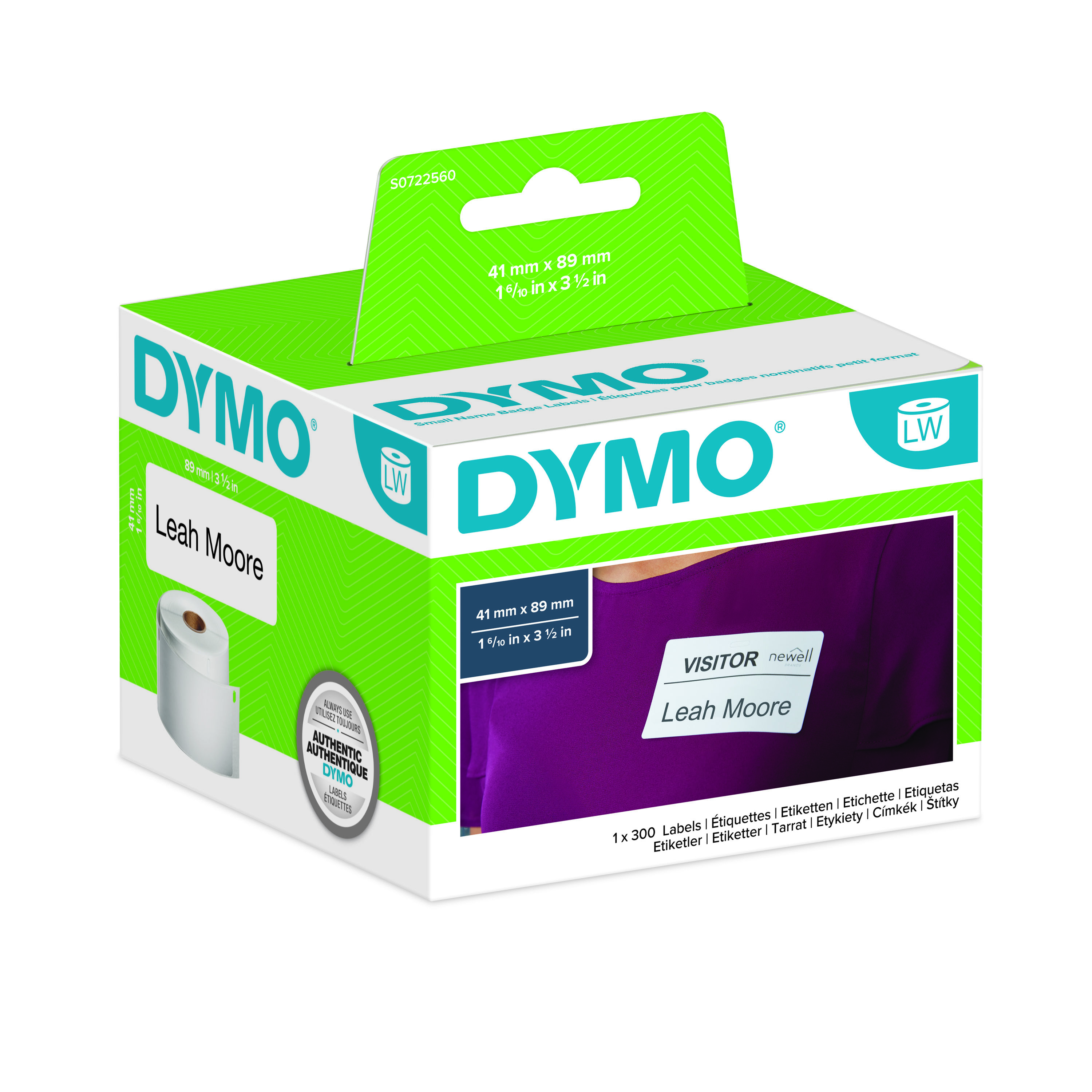 Dymo White Black Print Label Roll, 89mm Width, 41mm Height, 300Per Roll Qty