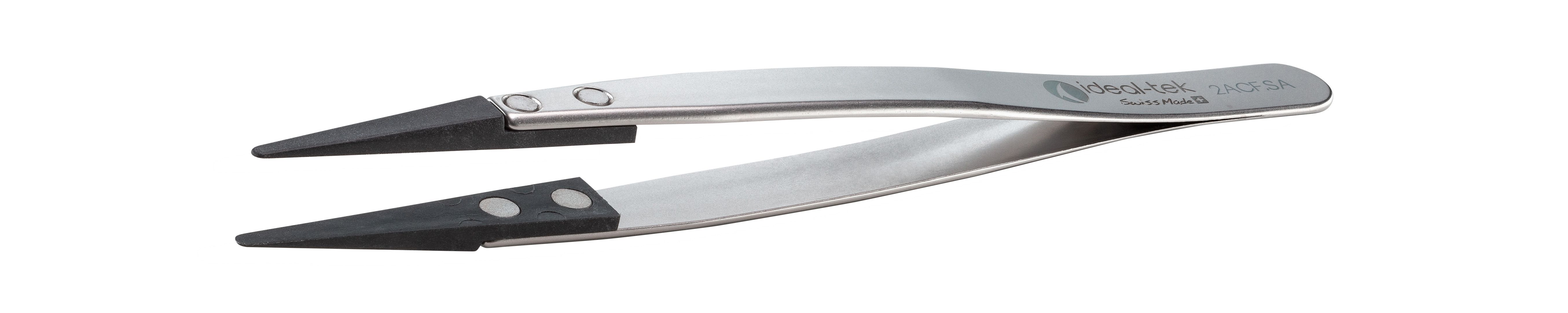 ideal-tek 130 mm, Stainless Steel' Plastic Tipped, Flat' Rounded, ESD Tweezers