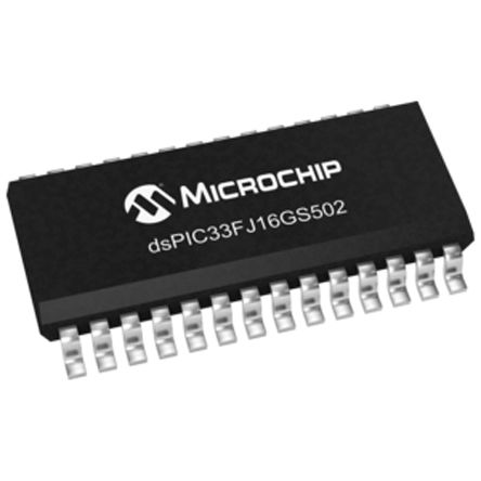 Procesador de señal digital DSPIC33FJ16GS502-I/SO, 50MIPS 16bit 2 kB RAM, 16 kB Flash, SOIC 28 pines 8 x 10 bits ADC,