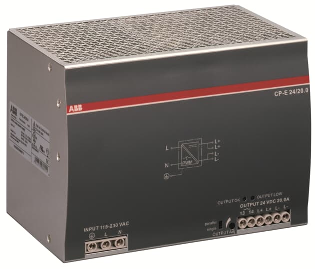 ABB CP-E Switch Mode DIN Rail Power Supply 90 → 264V ac Input, 24V dc Output, 20A 480W