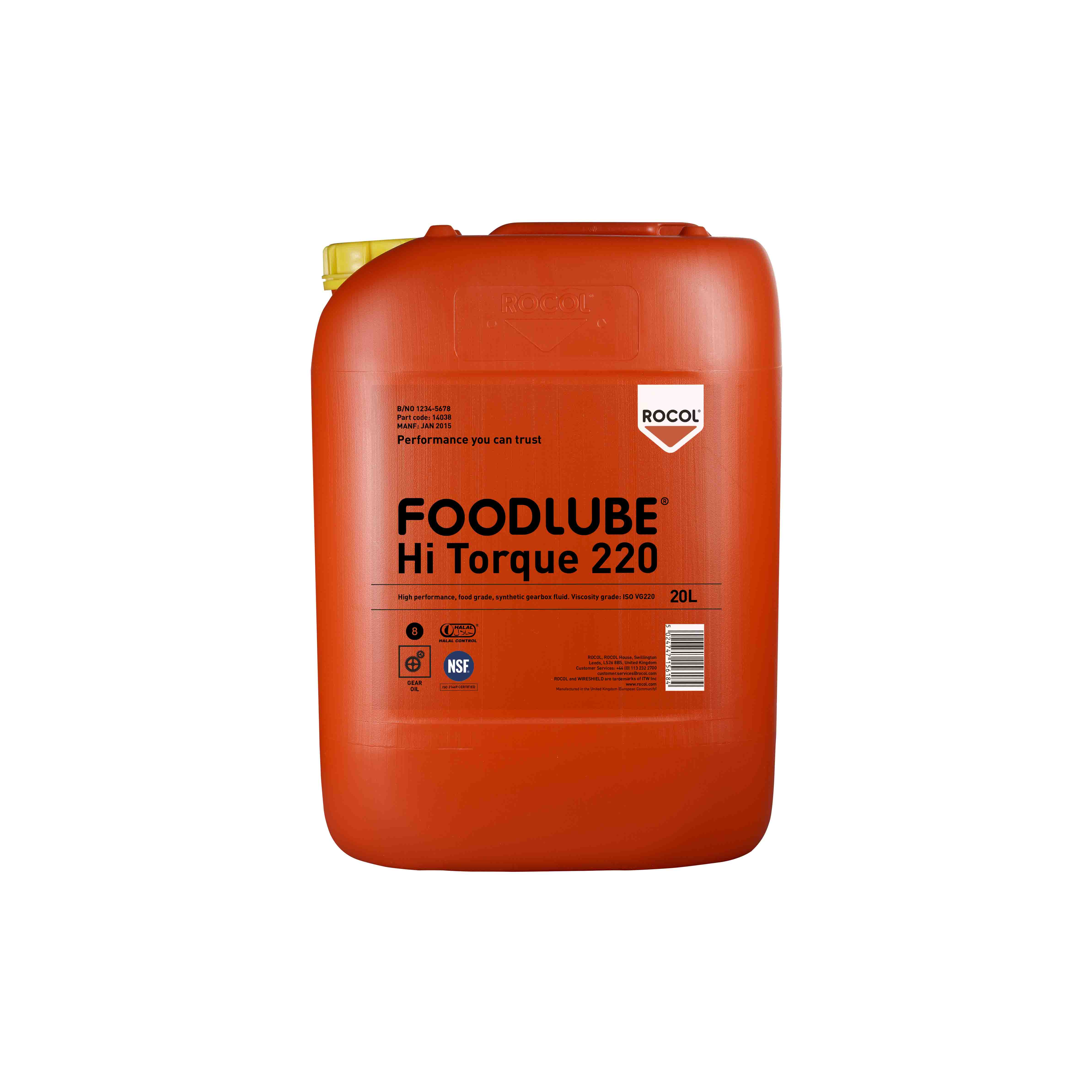 Rocol Lubricant Polyalphaolefin 20 L Foodlube® Hi-Torque 220,Food Safe