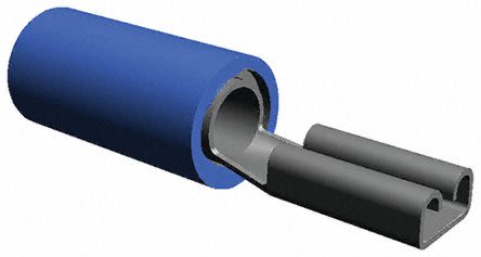 TE Connectivity PIDG FASTON .110 Blue Insulated Female Spade Connector, Receptacle, 2.79 x 0.51mm Tab Size, 1.5mm² to