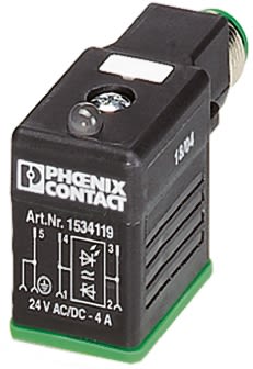 1534135 | Phoenix Contact SAC 3P DIN 43650 B, Male DIN 43650 Solenoid ...