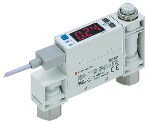 SMC PFM Series Integrated Display Flow Switch for Dry Air, Gas, 0.5 L/min Min, 25 L/min Max