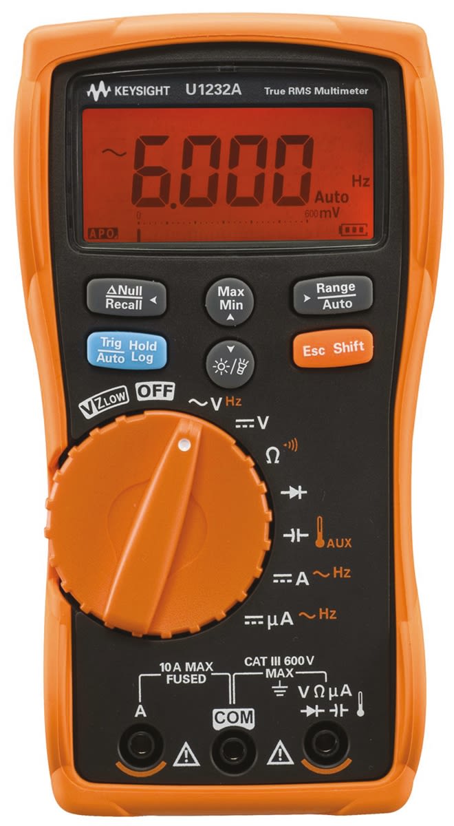 Keysight Technologies U1232A Handheld Digital Multimeter, True RMS, 10A ac Max, 10A dc Max, 600V ac Max