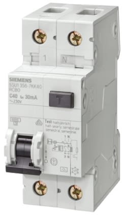 Disjoncteur différentiel magnéto-thermique Siemens 32A 1P+N, sensibilité 30mA, Montage rail DIN, 5SU1