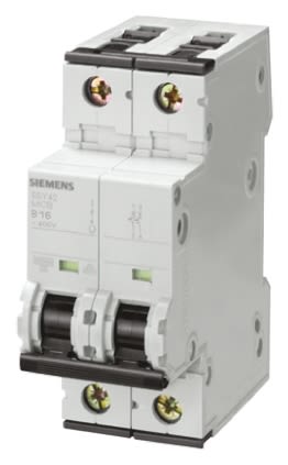 Disjoncteur Siemens 5SY4 2P, 4A, pouvoir de coupure 10 kA, montage rail DIN
