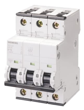 Disjoncteur Siemens 5SY4 3P, 10A, pouvoir de coupure 10 kA, montage rail DIN