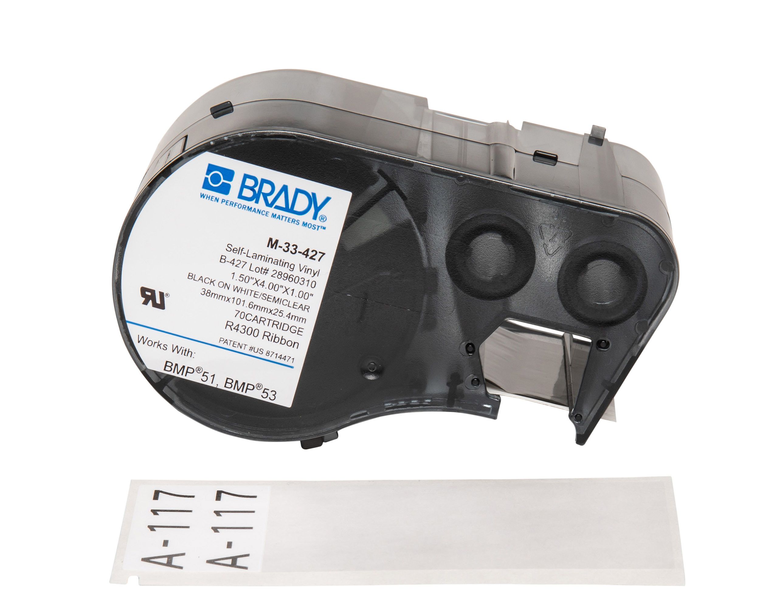 M-33-427 | Brady B-427 Self-laminating Vinyl Black On White/Transparent ...