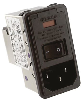 TE Connectivity C14 IEC Filter Stecker mit 2-Pol Schalter, 250 V ac / 3A, Snap-In / Kabelschuh-Anschluss