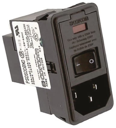 TE Connectivity C14 IEC Filter Stecker mit 2-Pol Schalter, 250 V ac / 10A, Snap-In / Kabelschuh-Anschluss