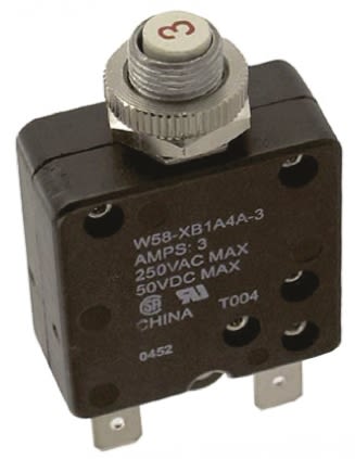 TE Connectivity W58 Thermischer Überlastschalter / Thermischer Geräteschutzschalter, 1-polig, 3A, 50 V dc, 250V ac,