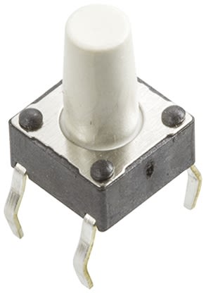 White Tactile Switch, Single Pole Single Throw (SPST) 50 mA @ 12 V dc 6.1mm Through Hole