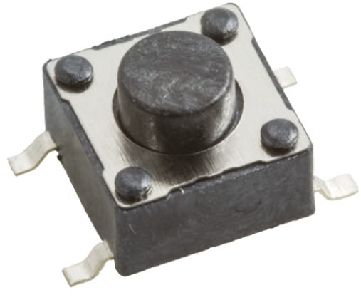 Black Tactile Switch, Single Pole Single Throw (SPST) 50 mA @ 12 V dc 1.6mm Surface Mount
