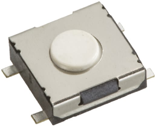 White Tactile Switch, Single Pole Single Throw (SPST) 50 mA @ 12 V dc 1.1mm Surface Mount