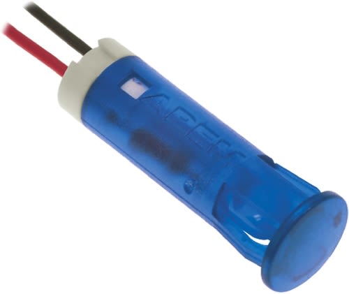 Lampka kontrolna do montażu panelowego 12V dc, niebieska 8mm LED Niebieski Wyprowadzenia APEM