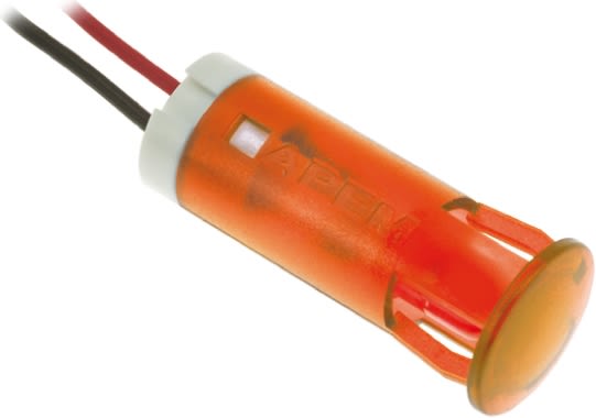 Indikátor pro montáž do panelu 10mm barva Oranžová, typ žárovky: LED Olověné dráty, 12V dc APEM