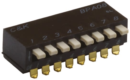 8 Way Surface Mount DIP Switch SPST, Side Actuator