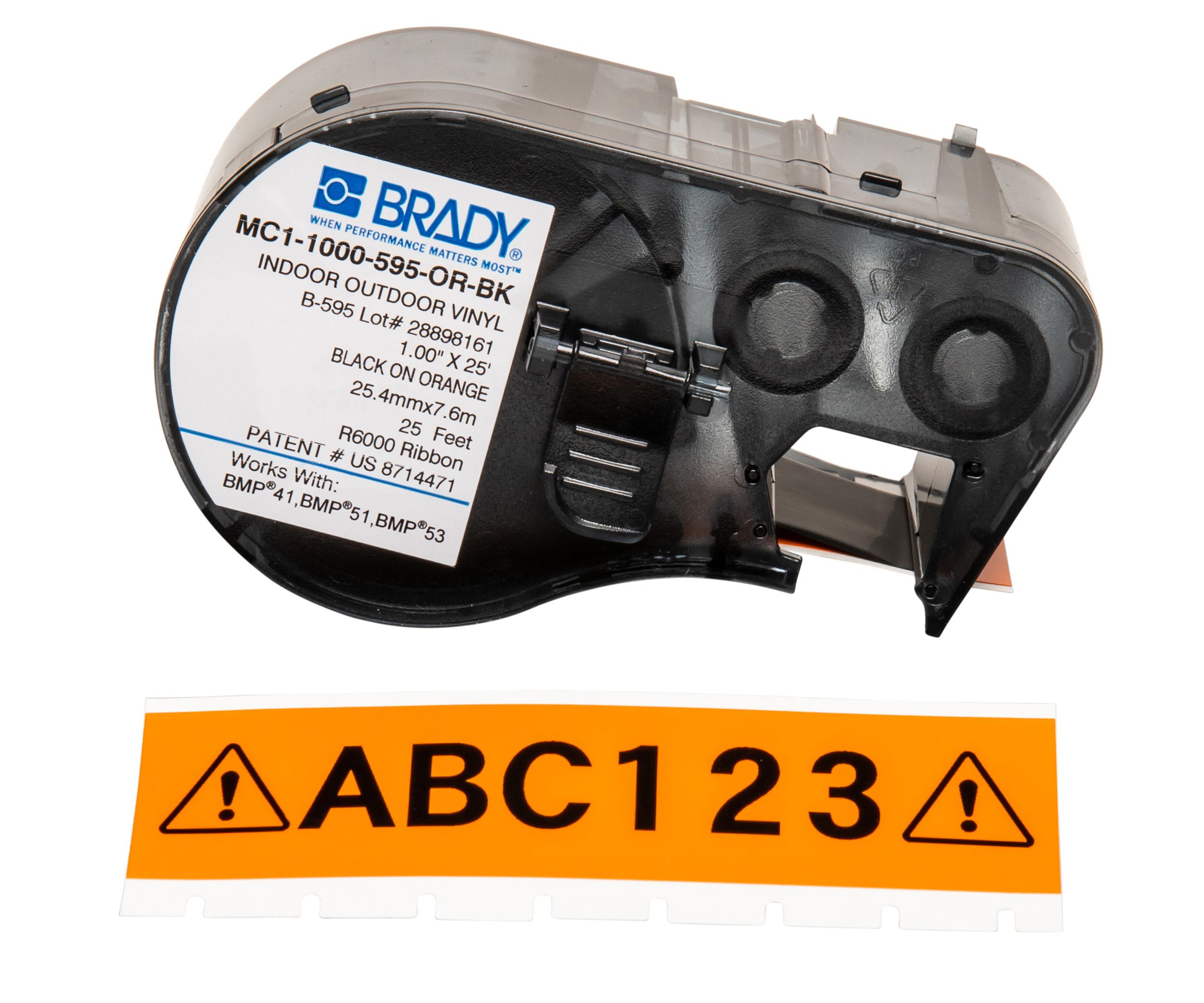 MC1-1000-595-OR-BK | Brady B-595 Vinyl Black on Orange Label Printer ...