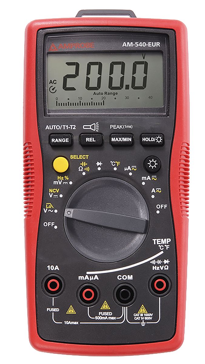 Amprobe AM-540-EUR Handheld Digital Multimeter, 10A ac Max, 10A dc Max, 1000V ac Max