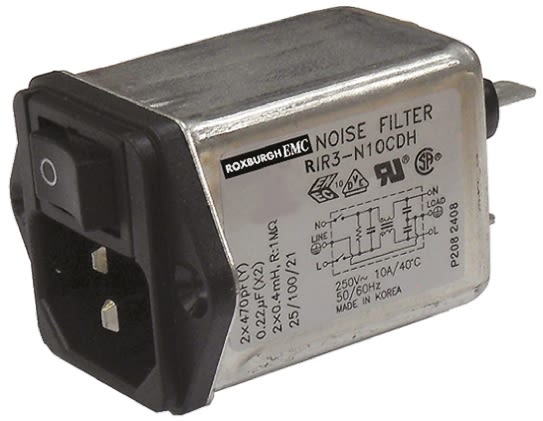 Roxburgh EMC 6A, 250 V ac/dc Male Panel Mount IEC Filter 2 Pole RIR306CEH, Faston None Fuse