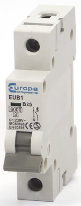 EUB125B | Europa EUB1 EUB MCB, 1P Poles, 25A Curve B, 230 V Ac, 240 V ...