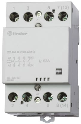 Finder 22 Series Contactor, 240 V ac Coil, 4 Pole, 63 A