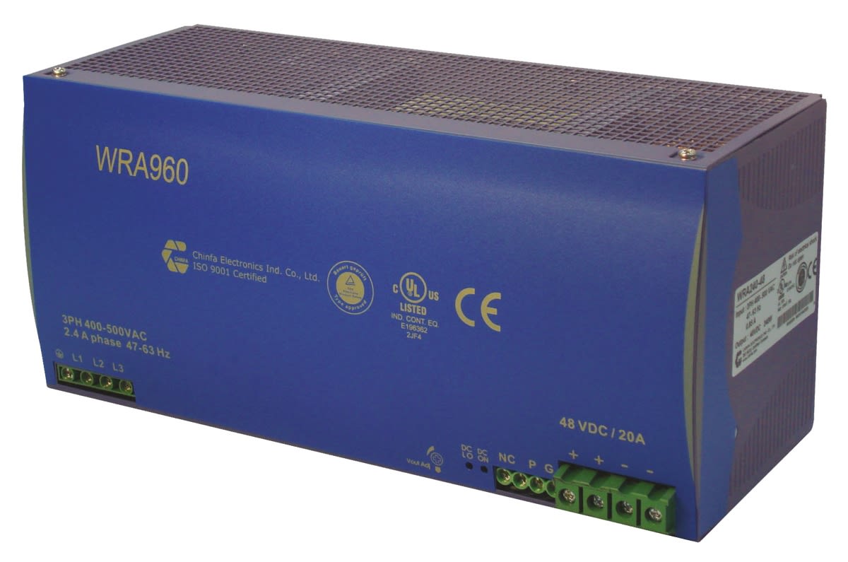 Chinfa WRA 960, 3-Phasen DIN-Schienen Netzteil 960W, 400V ac, 24V dc / 40A