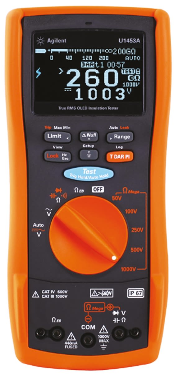 Keysight Technologies U1453A Insulation Tester, 50V Min, 1000V Max, 260GΩ Max, CAT III 1000V