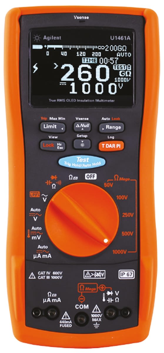 Keysight Technologies U1461A Insulation Tester, 50V Min, 1000V Max, 260GΩ Max, CAT III 1000V - UKAS Calibration