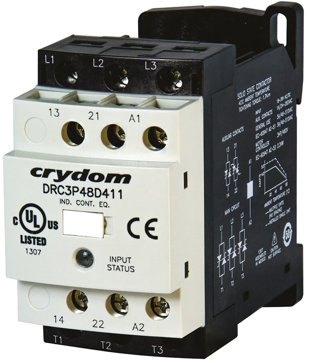 Sensata / Crydom Solid State Contactor, 90 V ac → 140 V ac Control, 7.5mA Input, 4.8A Load, 48V ac Load, 3NO