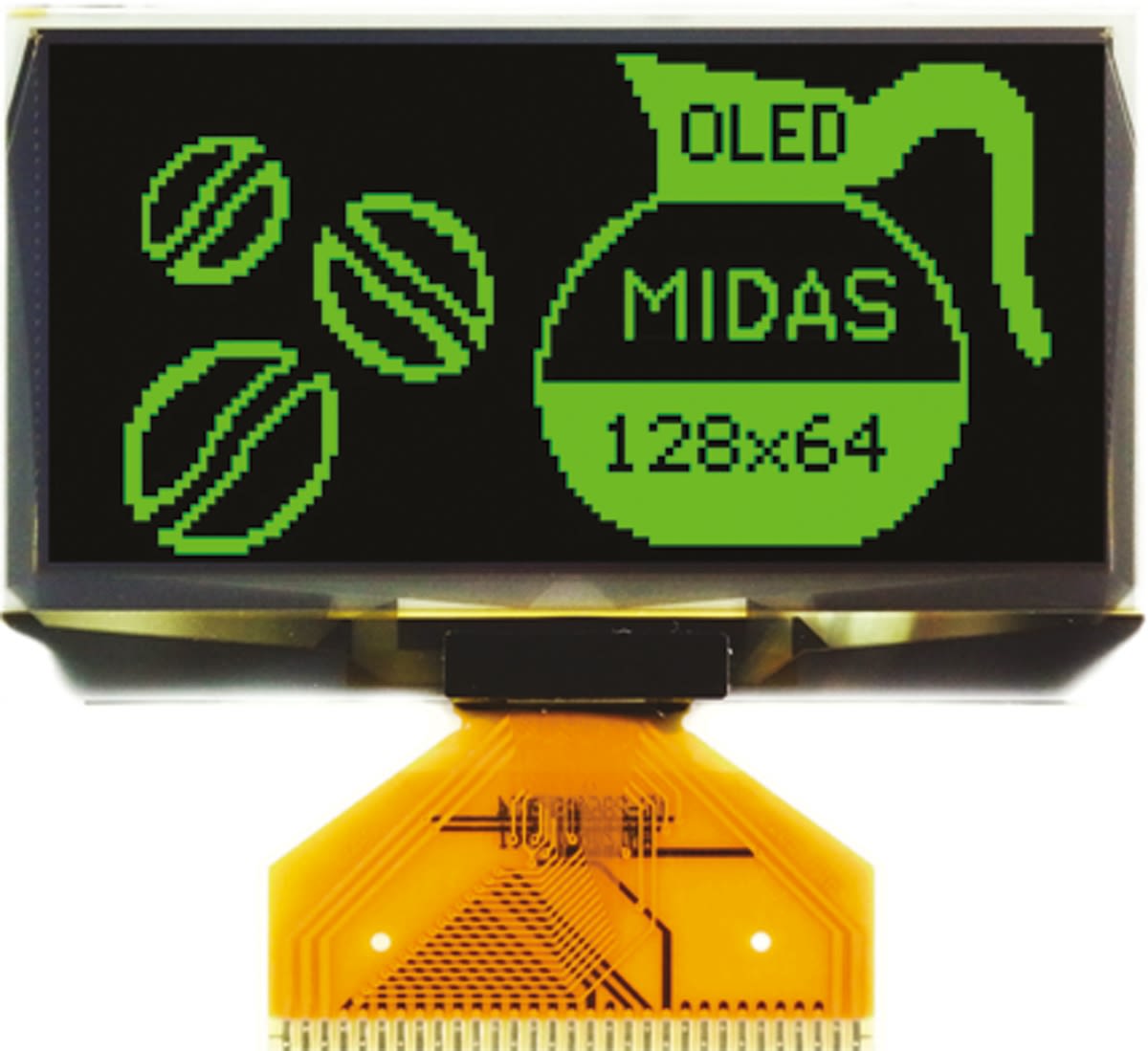 Midas 2.42in Green Passive matrix OLED Display 128 x 64 TAB I2C, Parallel, SPI Interface