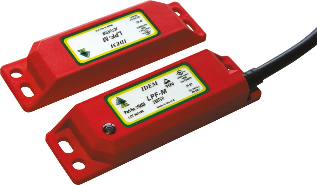 IDEM LPF-RFID-M Series Magnetic, RFID Non-Contact Safety Switch, 24V dc, Plastic Housing, 2NC, 2m Cable