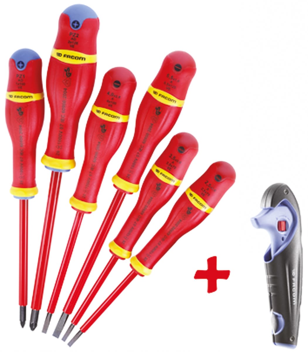 Adve J6im14 Facom Insulated Phillips Slotted Screwdriver Set 6 Piece Rs