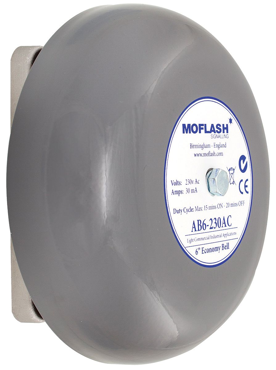 Moflash AB6 Solenoid Series Grey Single-Tone Siren, 24 V dc, 100dB at 1 Metre, Wall Mount, IP44